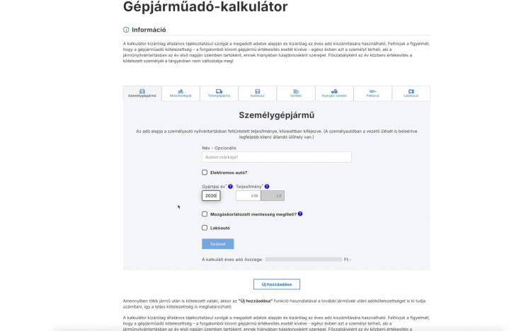 Ezzel a kalkulátorral előre kiszámolható a gépjárműadó összege