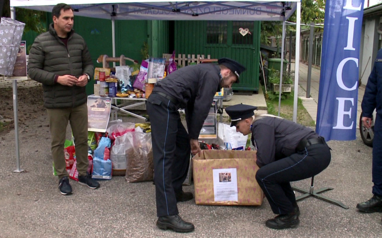 Rendőrök sétáltatták a menhely kutyáit