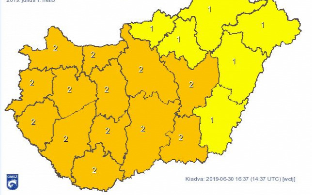 Országos riasztást adott ki hétfőre a meteorológiai szolgálat