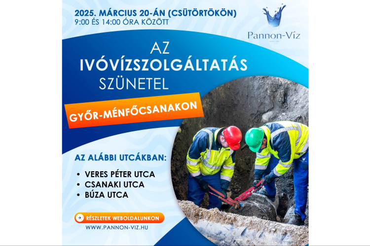 Csütörtökön nem lesz ivóvízellátás Ménfőcsanak 3 utcájában